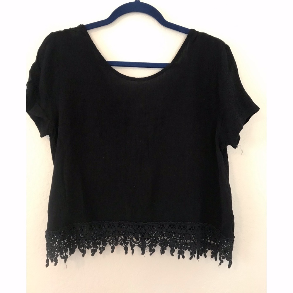 Zenana Outfitters Tie Back Top with Crochet Trim